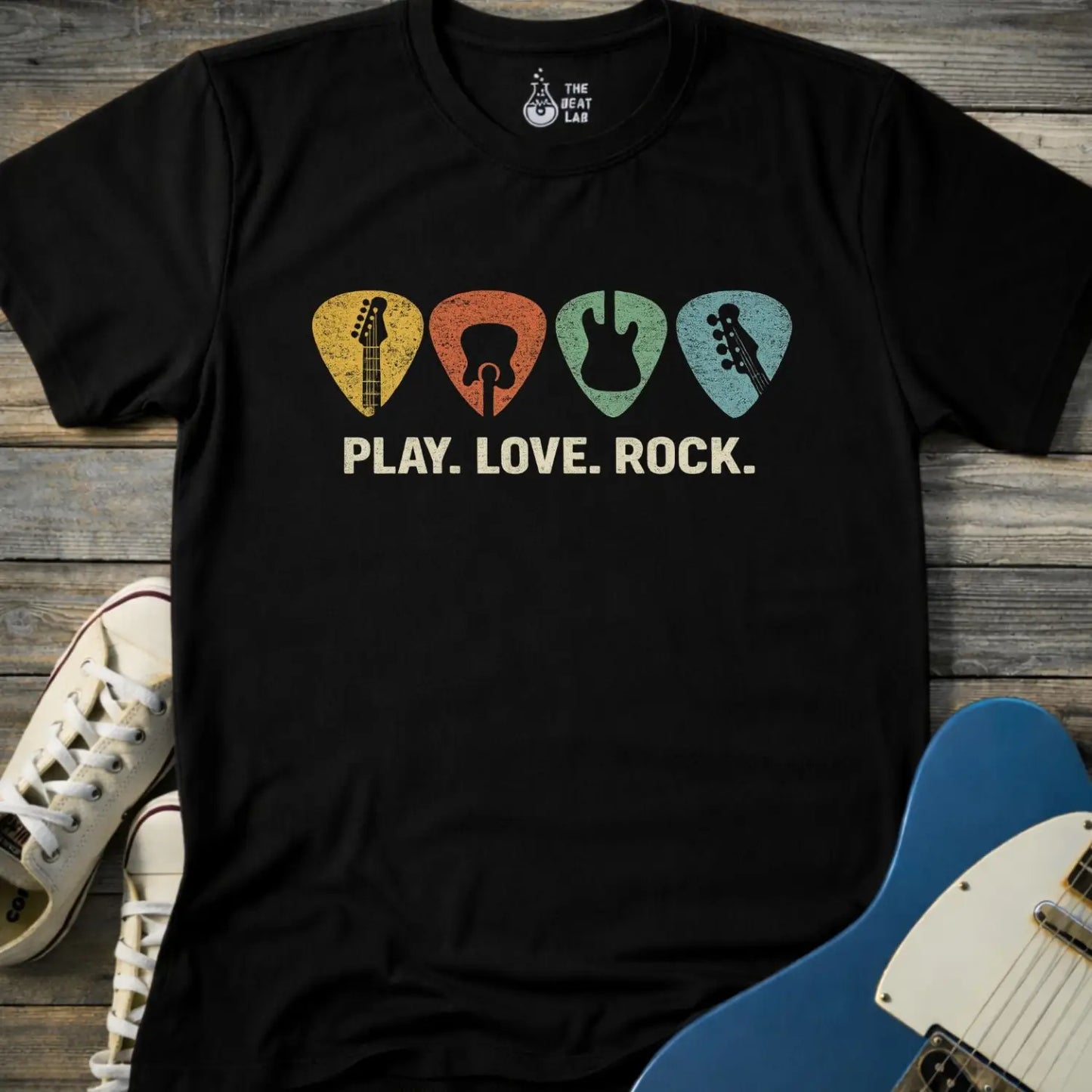 Retro Guitar Pick T-shirt - Black / S - T-Shirt