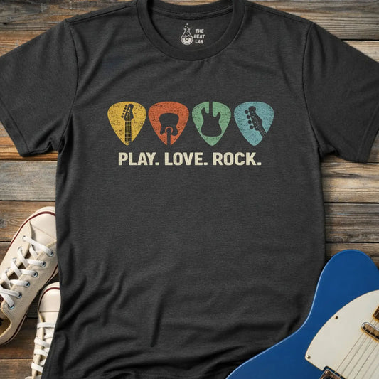 Retro Guitar Pick T-shirt - Dark Heather Grey / S - T-Shirt