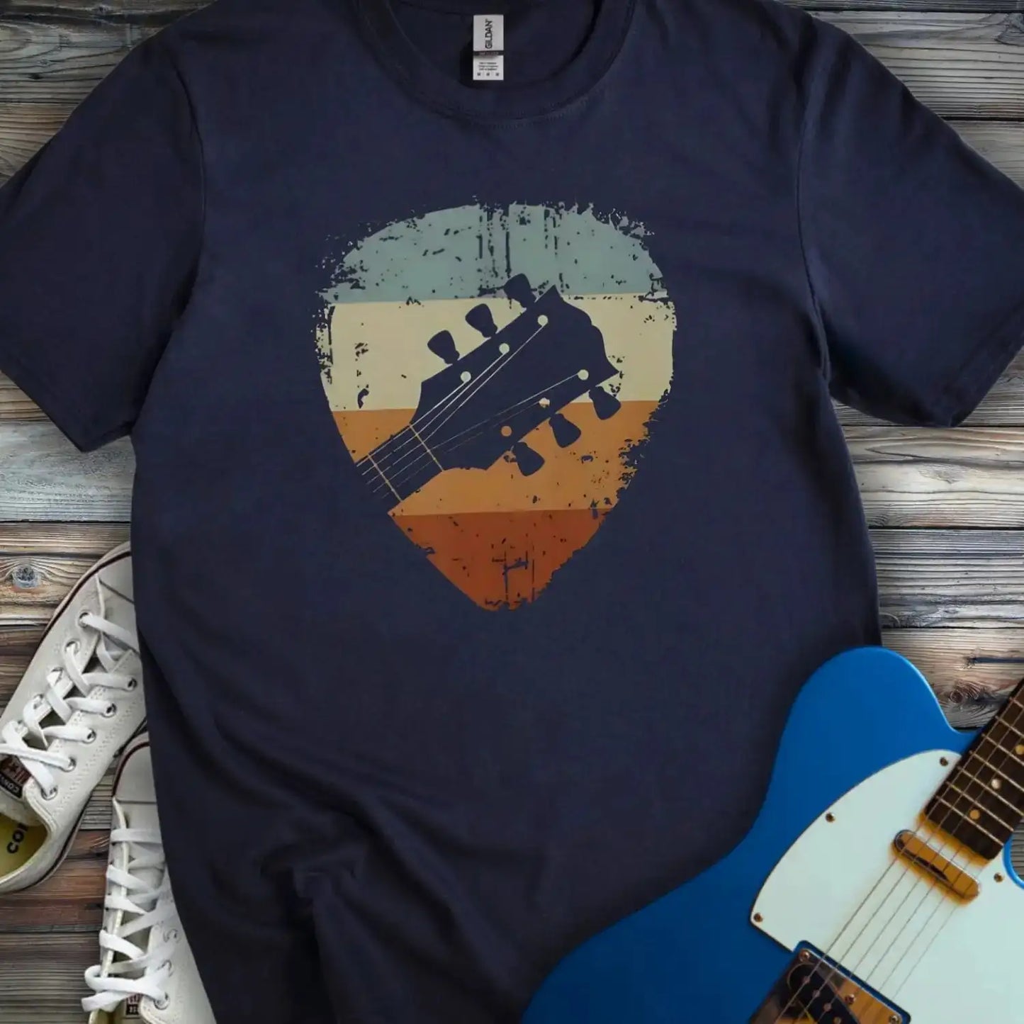 Retro Guitar Pick T-shirt Navy