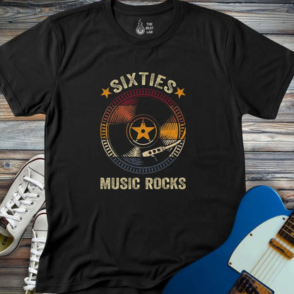 Retro sixties vinyl record T-shirt - Black / S - T-Shirt