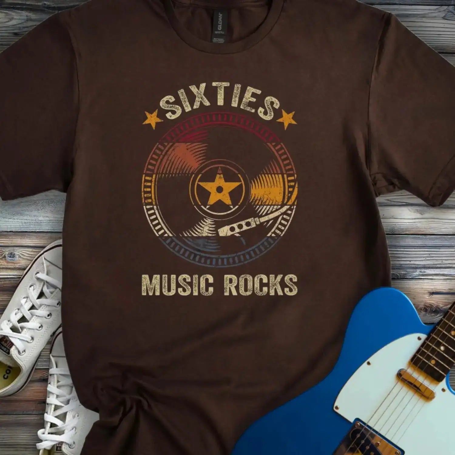 Retro sixties vinyl record T-shirt Dark Chocolate
