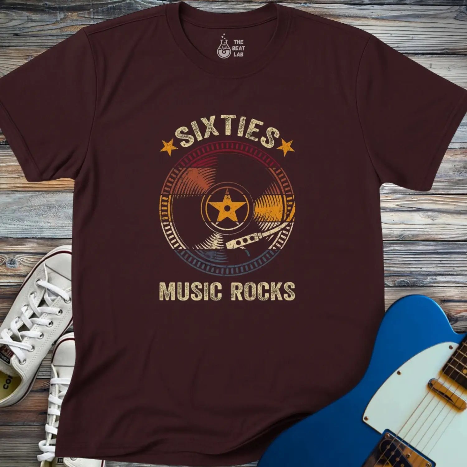 Retro sixties vinyl record T-shirt - Dark Chocolate / S - T-Shirt