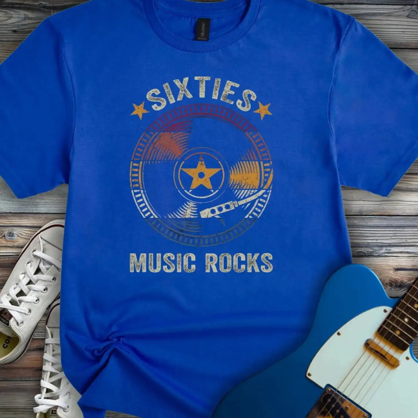 Retro sixties vinyl record T-shirt Royal