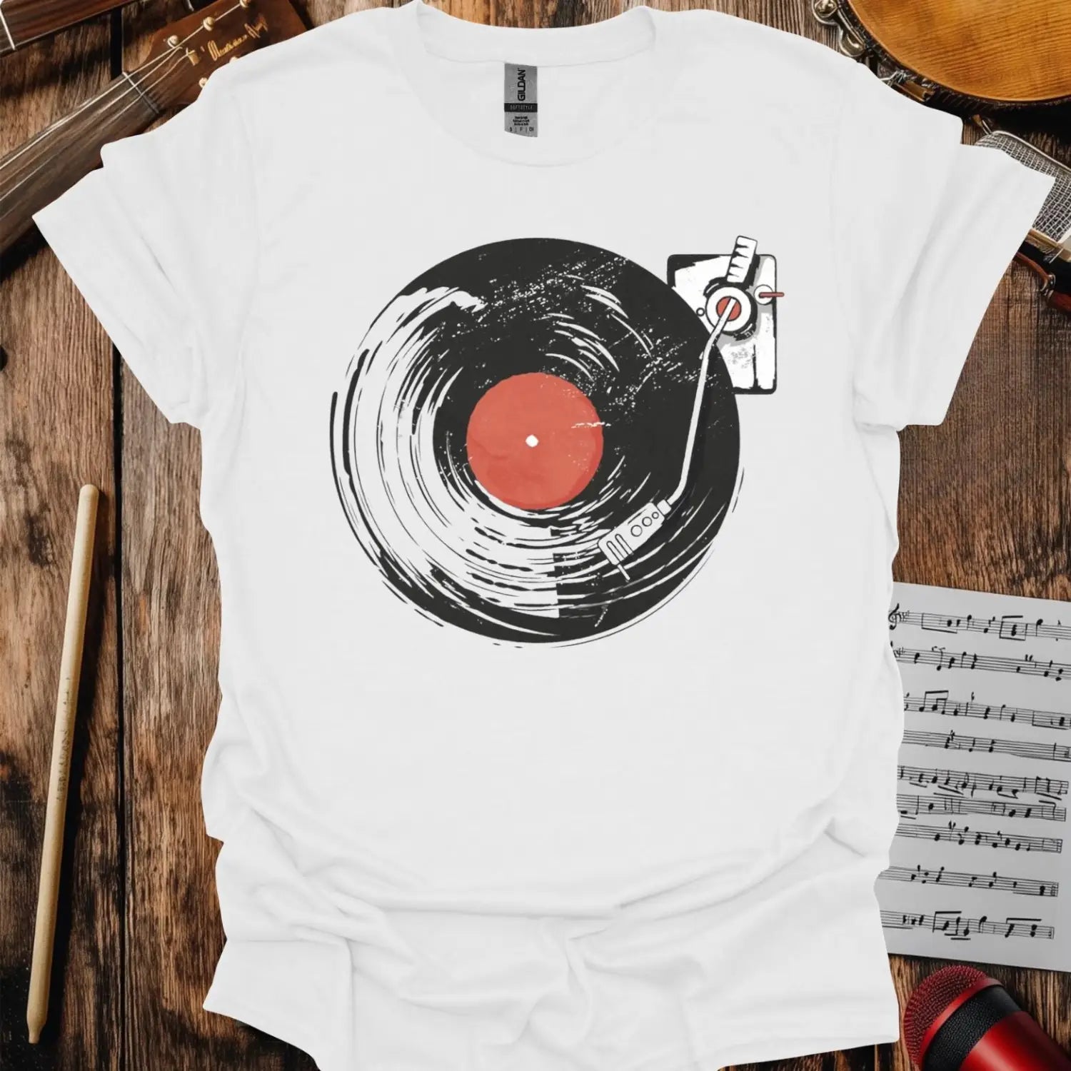 Retro Vinyl Record Player T-shirt White