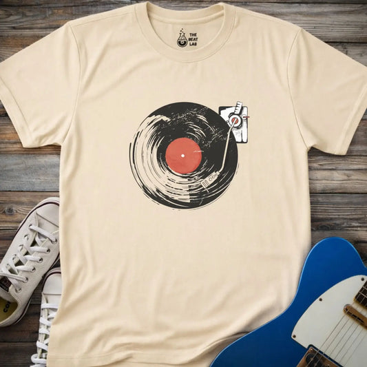 Retro Vinyl Record Player T-shirt - Sand / S - T-Shirt