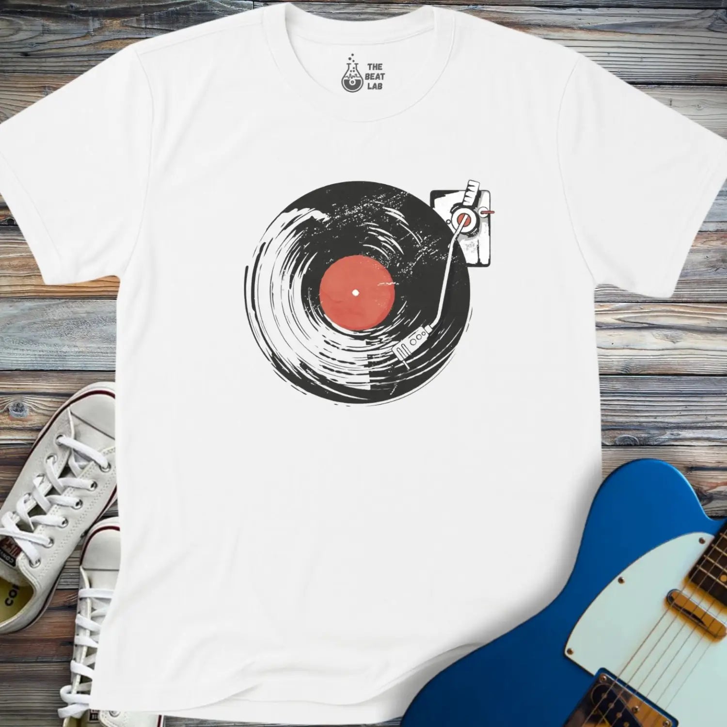 Retro Vinyl Record Player T-shirt - White / S - T-Shirt