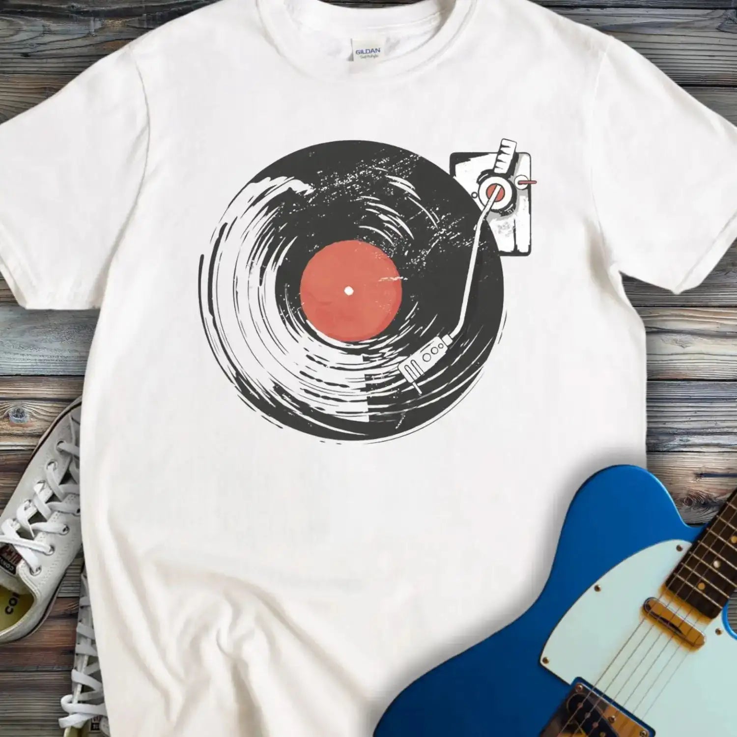 Retro Vinyl Record Player T-shirt White