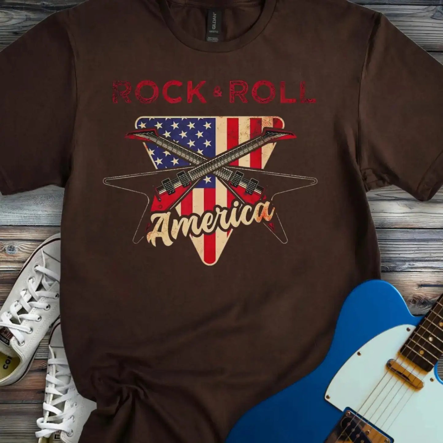 Rock and Roll America T-shirt Dark Chocolate