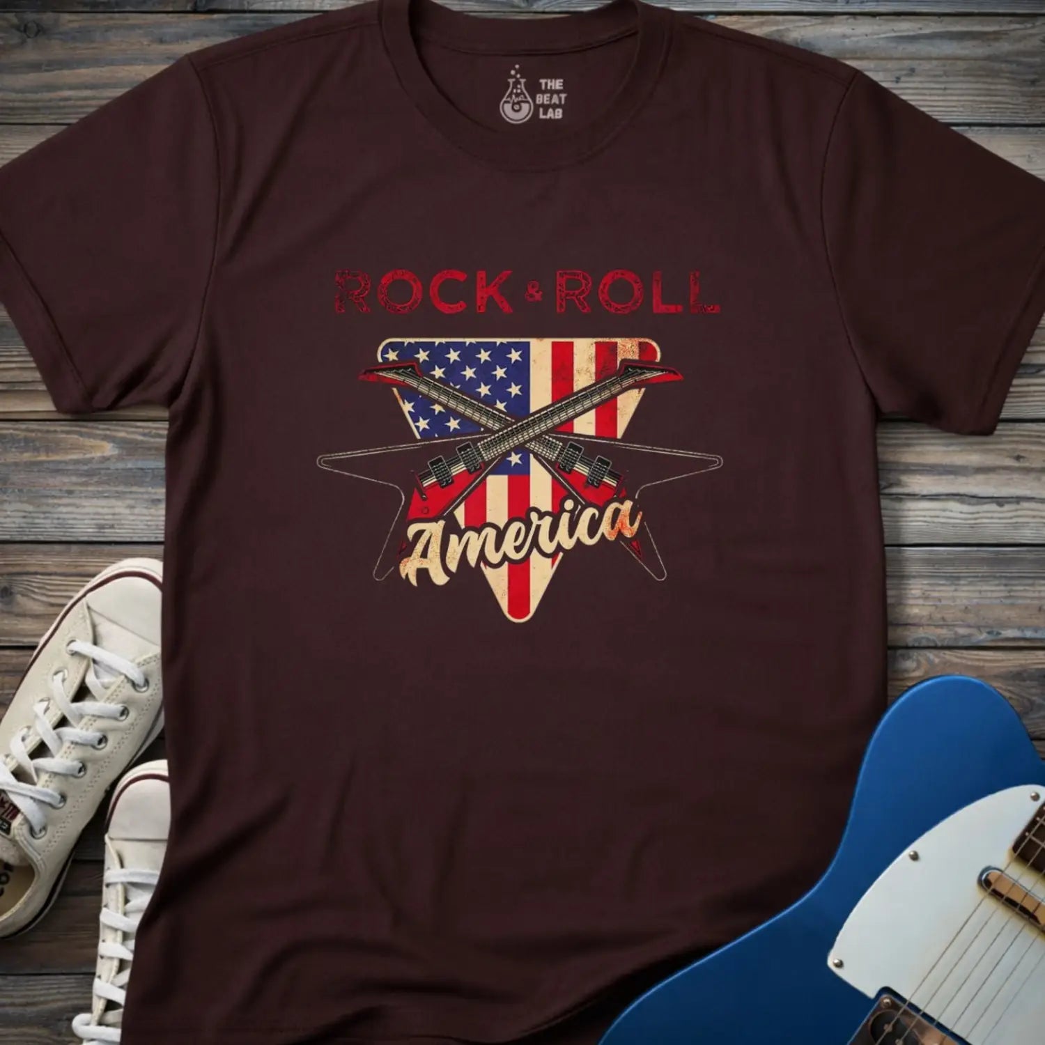 Rock and Roll America T-shirt - Dark Chocolate / S - T-Shirt