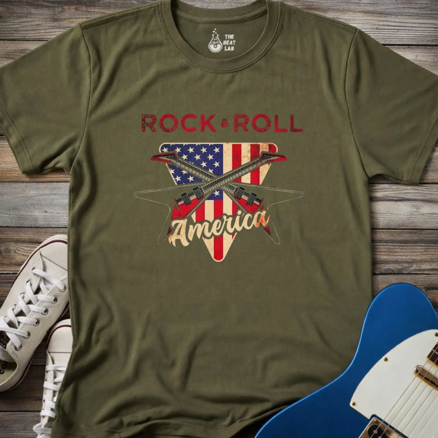 Rock and Roll America T-shirt - Military Green / S - T-Shirt