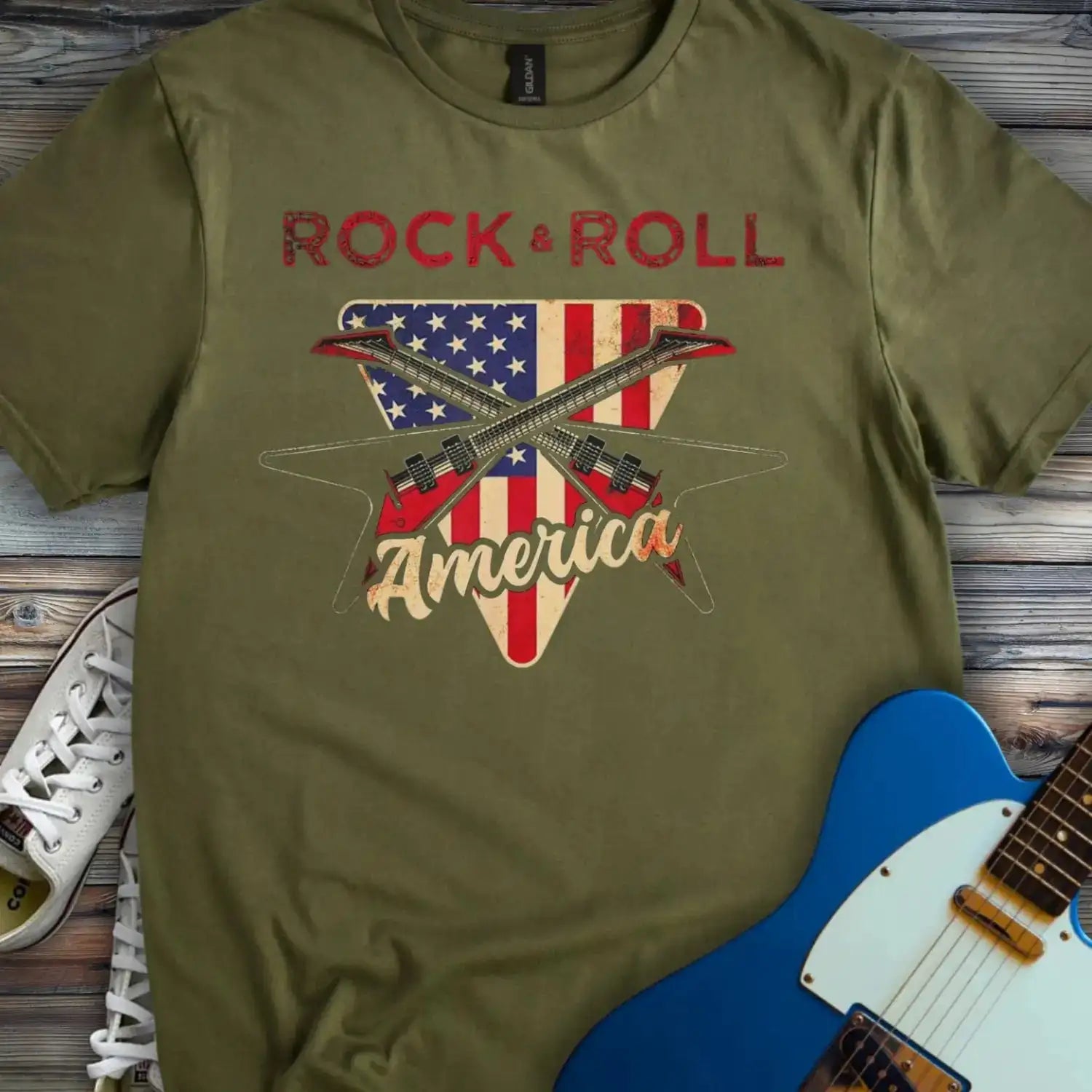 Rock and Roll America T-shirt Military Green