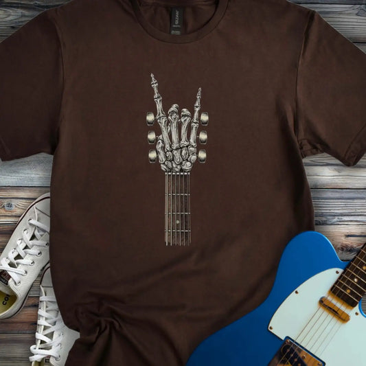 Rock on Skeletal Guitar T-shirt Dark Chocolate