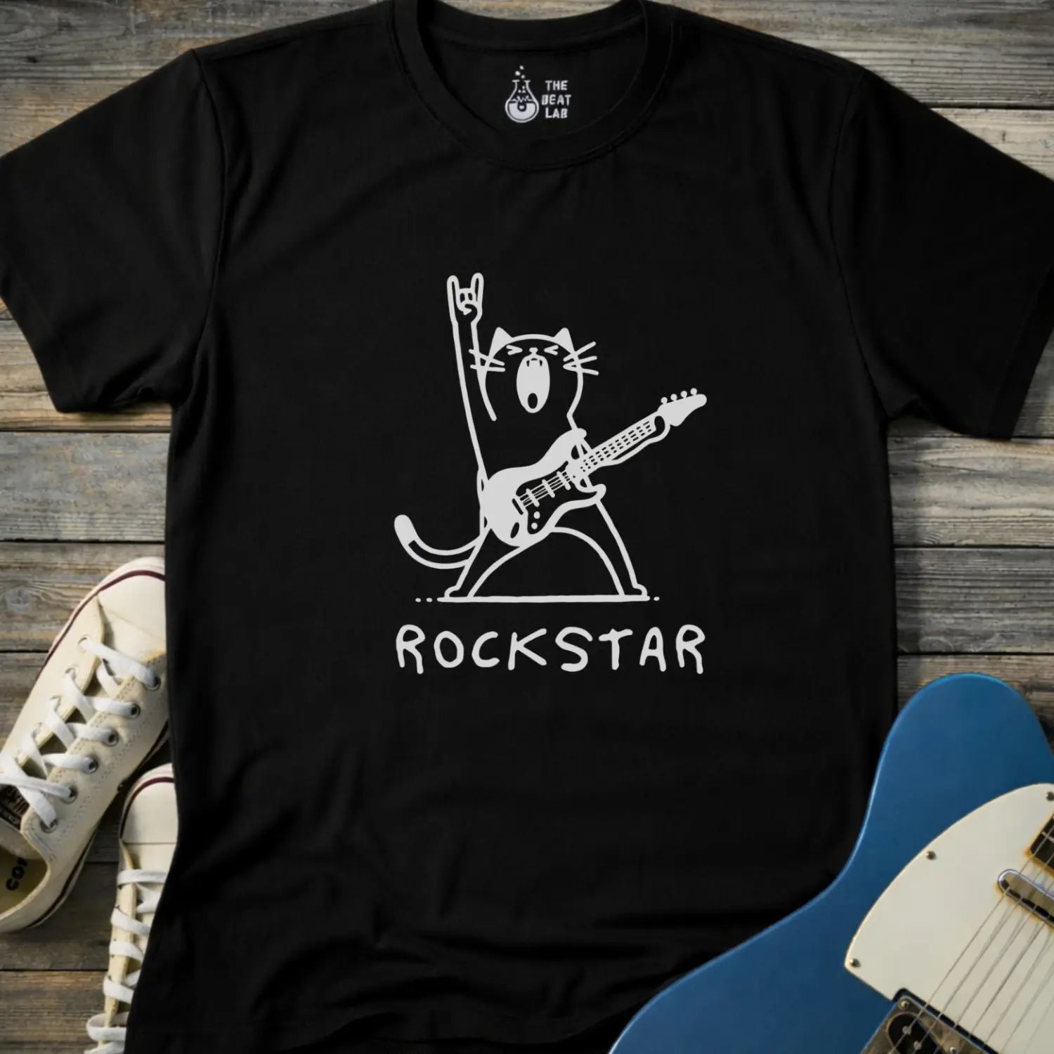 Rockstar Cat T-shirt - Black / S - T-Shirt