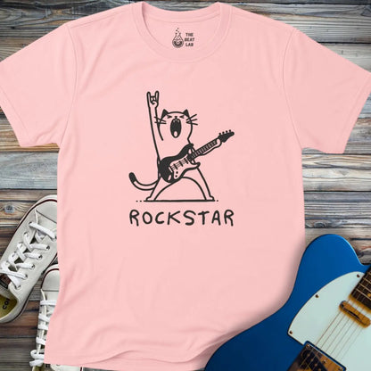 Rockstar Cat T-shirt - Light Pink / S - T-Shirt
