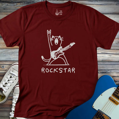 Rockstar Cat T-shirt - Maroon / S - T-Shirt
