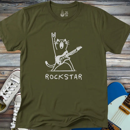 Rockstar Cat T-shirt - Military Green / S - T-Shirt