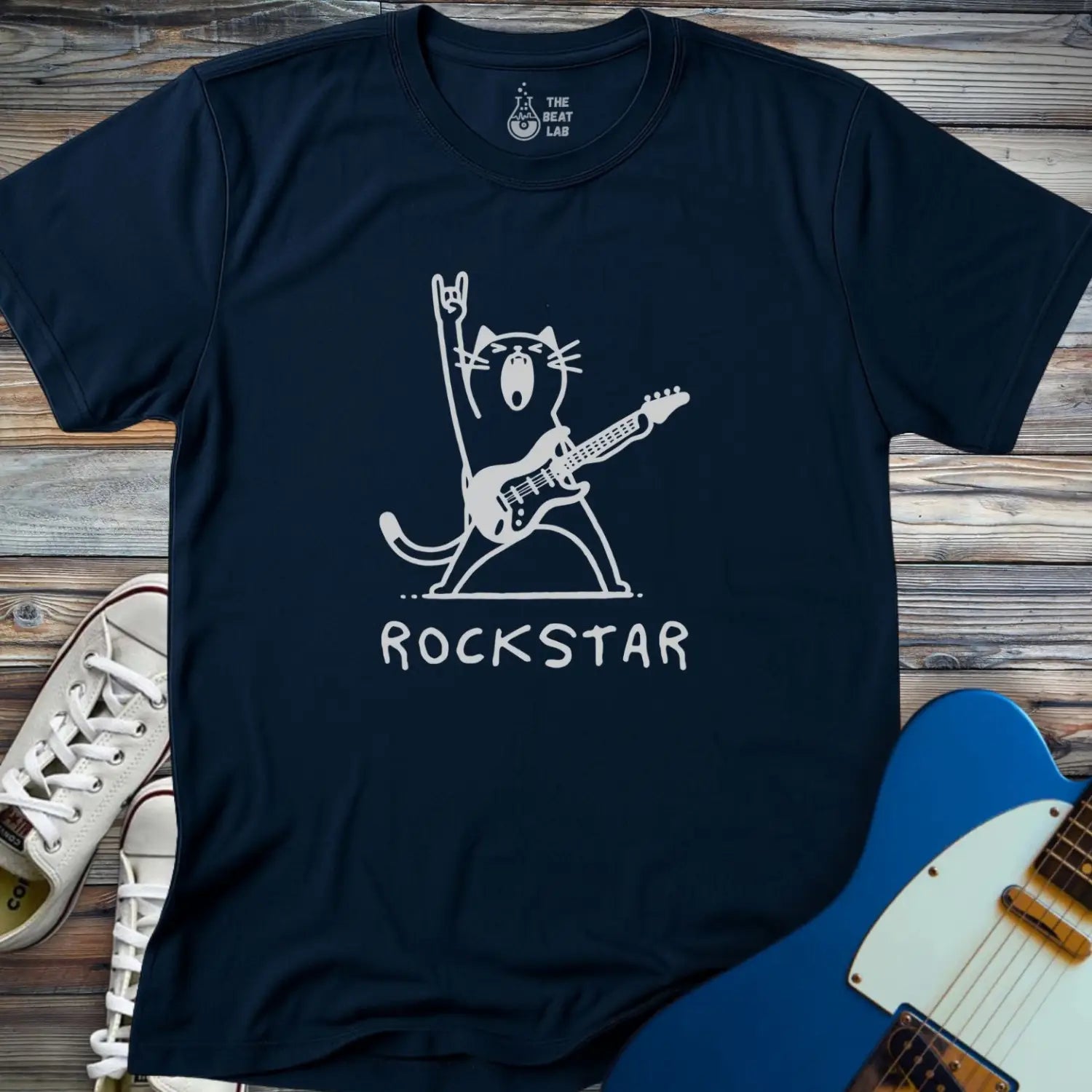 Rockstar Cat T-shirt - Navy / S - T-Shirt