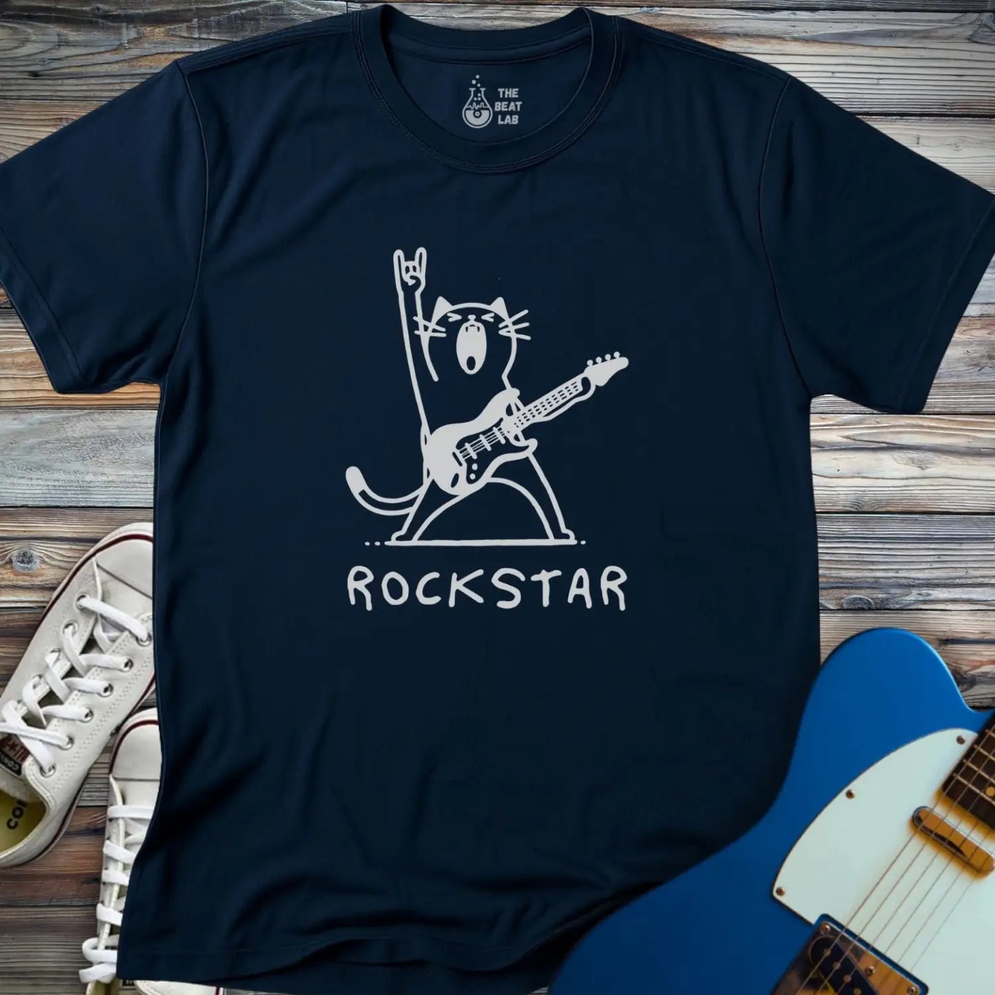 Rockstar Cat T-shirt - Navy / S - T-Shirt