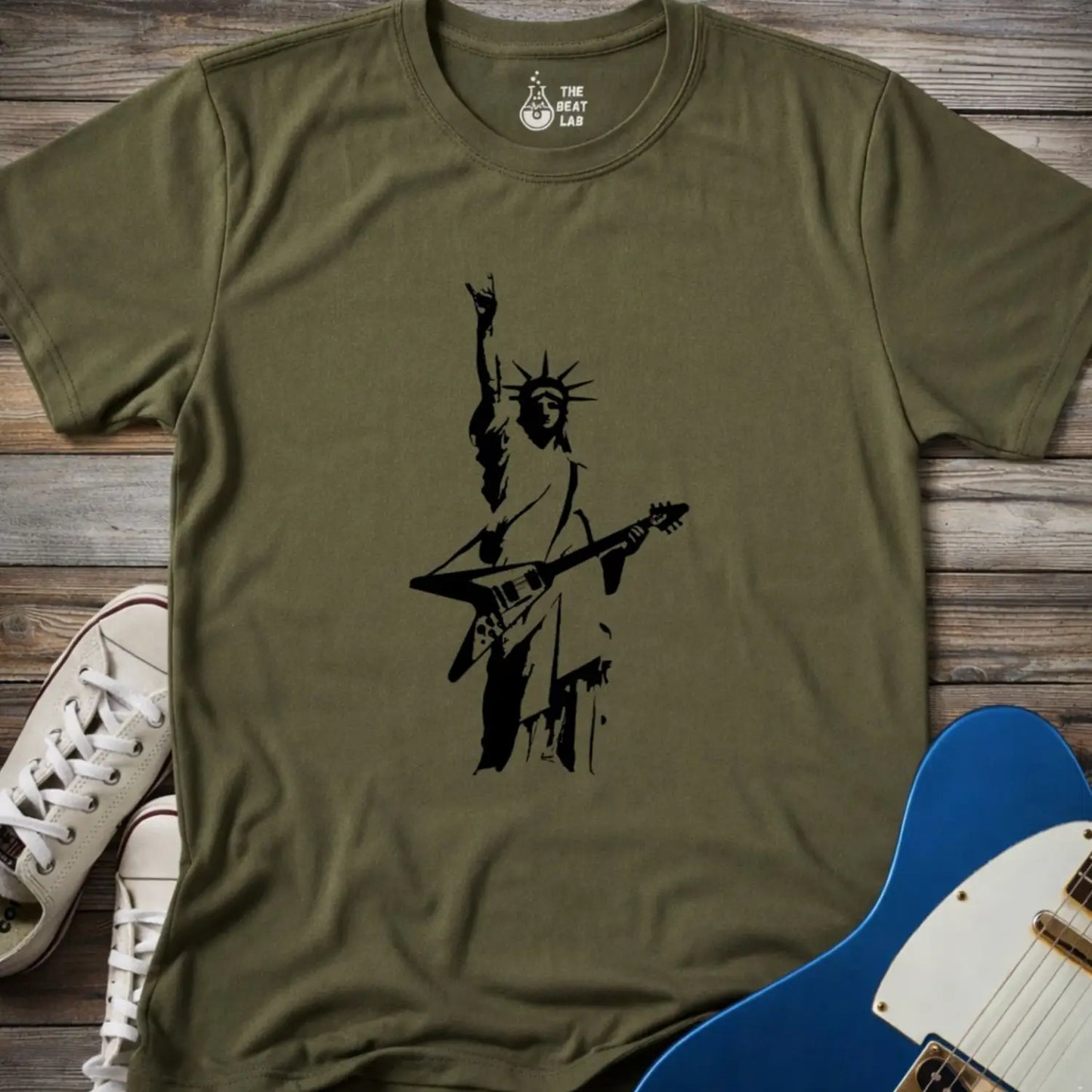 Rockstar Statue T-shirt - Military Green / S - T-Shirt
