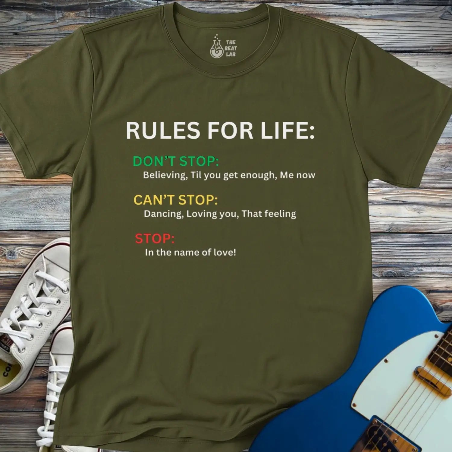 Rules for Life T-shirt - Military Green / S - T-Shirt