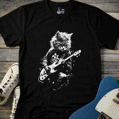 Shredding Rockstar Cat T-shirt - Black / S - T-Shirt