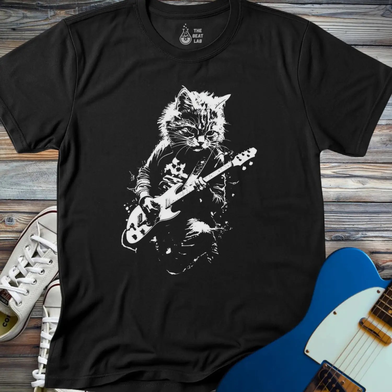 Shredding Rockstar Cat T-shirt - Black / S - T-Shirt