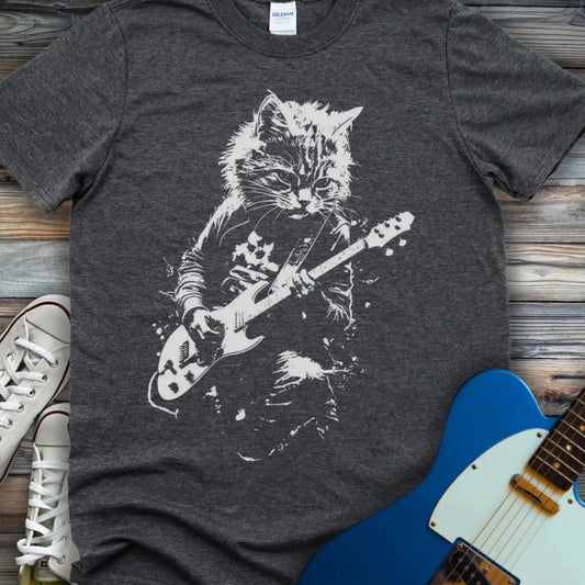 Shredding Rockstar Cat T-shirt Dark Heather Grey