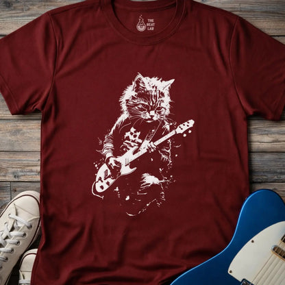 Shredding Rockstar Cat T-shirt - Maroon / S - T-Shirt