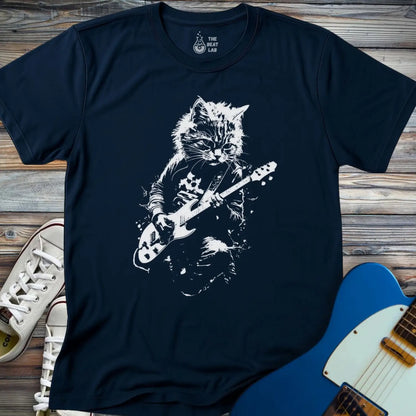 Shredding Rockstar Cat T-shirt - Navy / S - T-Shirt