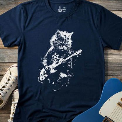 Shredding Rockstar Cat T-shirt - Navy / S - T-Shirt