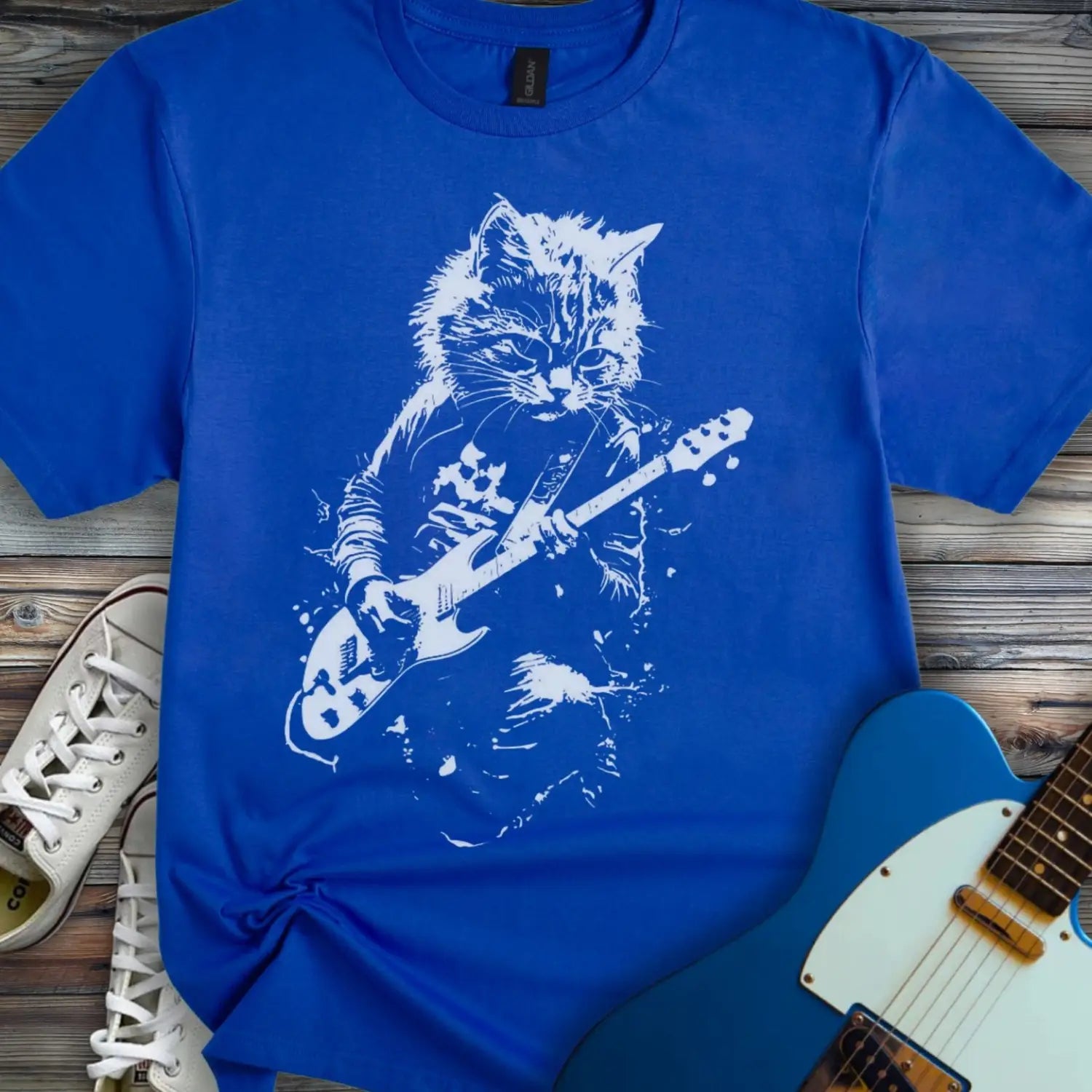 Shredding Rockstar Cat T-shirt - Royal / S - T-Shirt