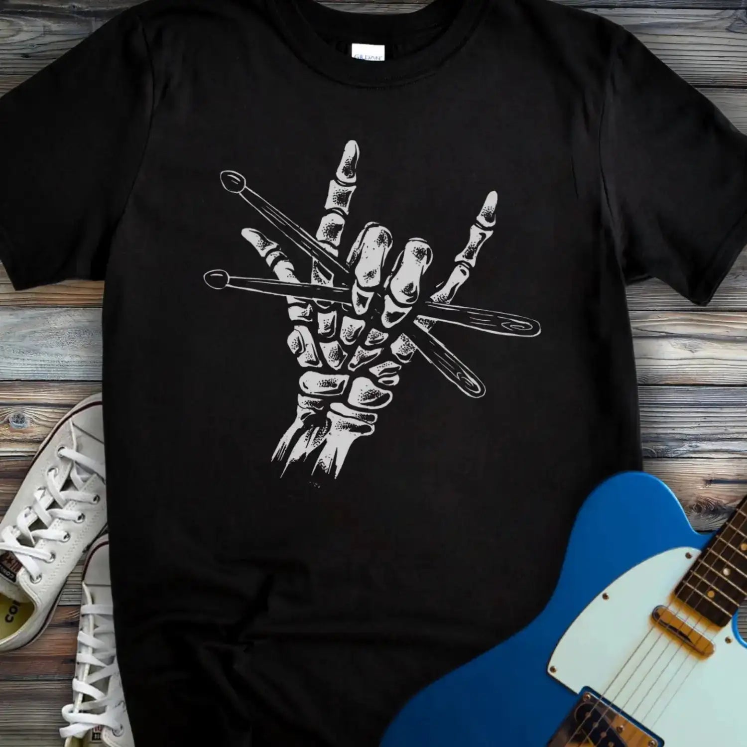 Skeletal Drummer T-shirt Black