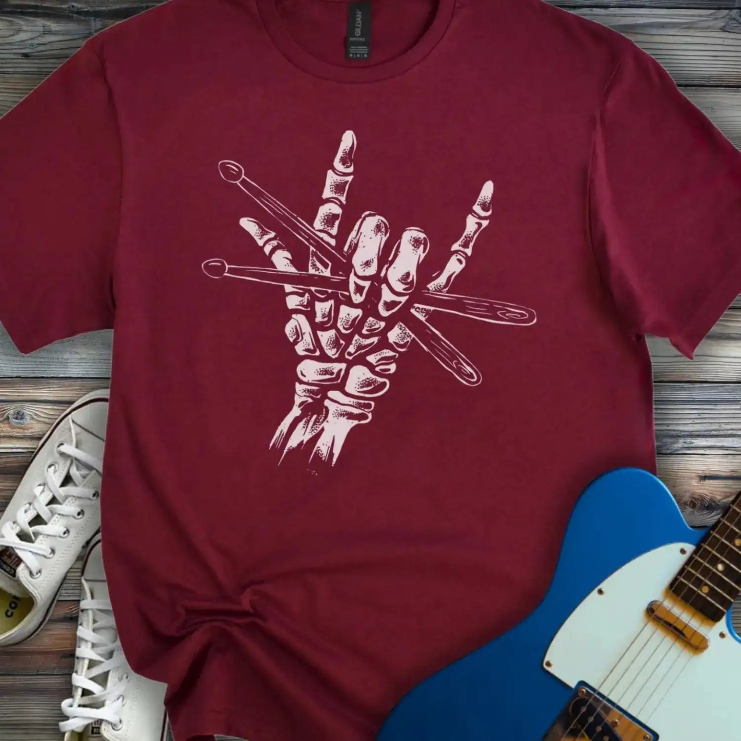 Skeletal Drummer T-shirt Maroon