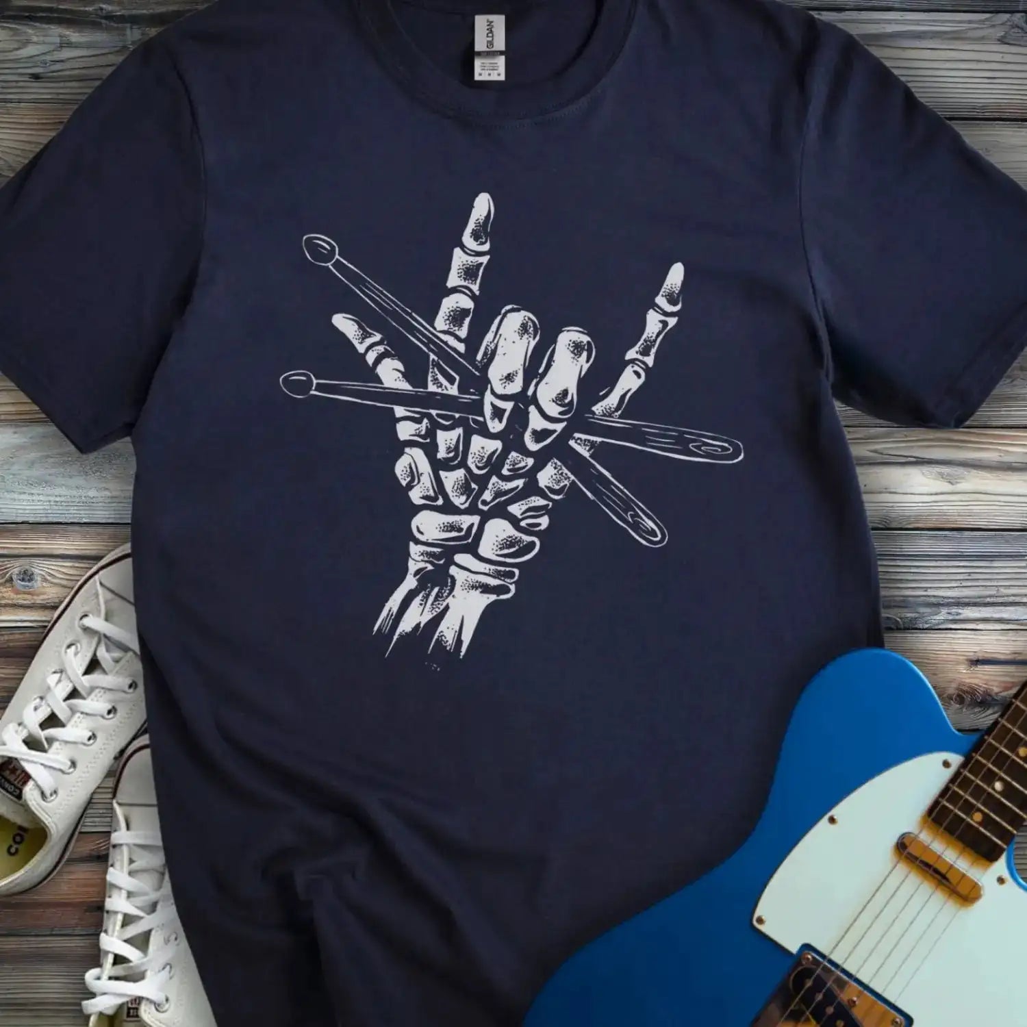Skeletal Drummer T-shirt Navy