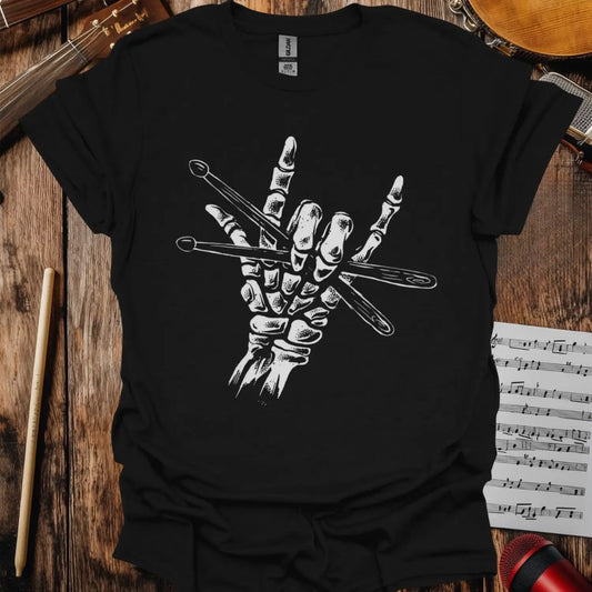 Skeleton Drummer Rock On T-shirt Black