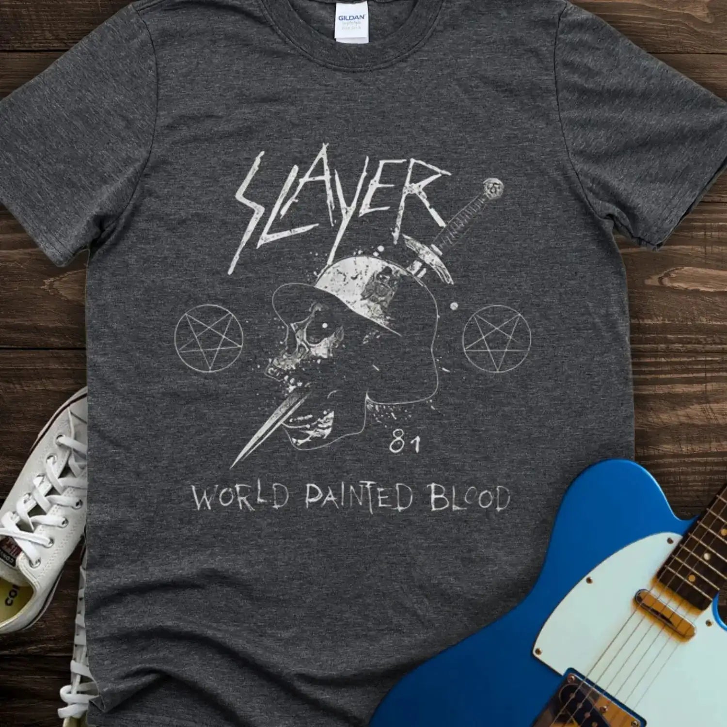Slayer Skull Dagger T-shirt Dark Heather Grey