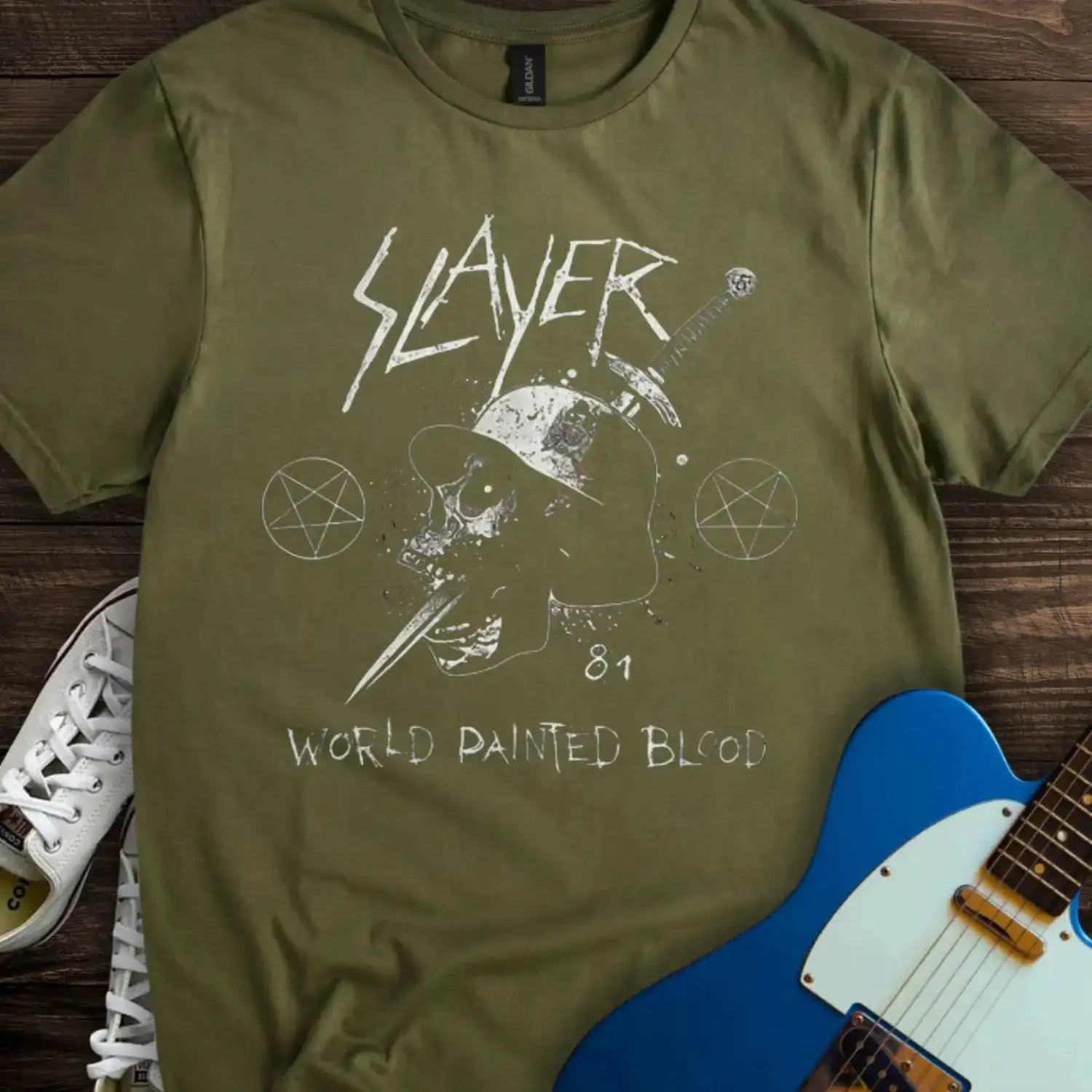 Slayer Skull Dagger T-shirt Military Green