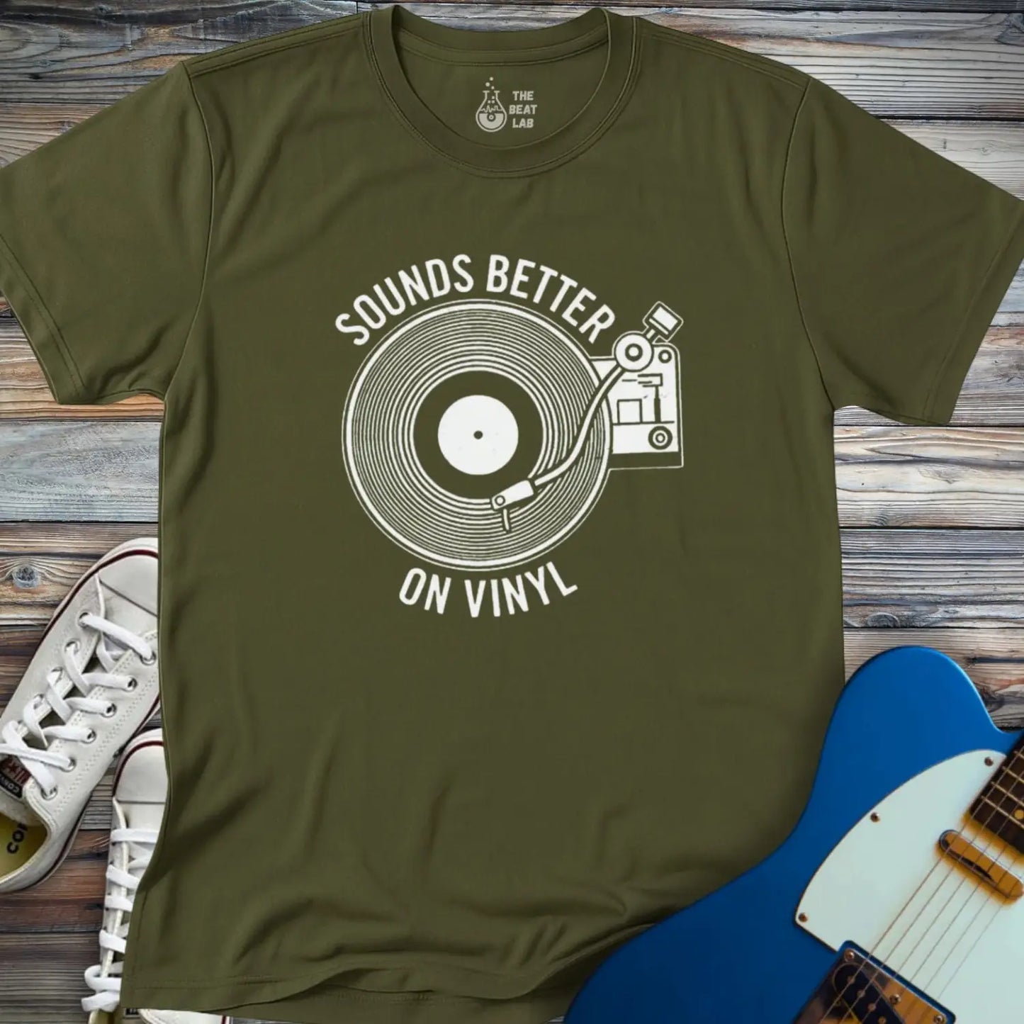 Sounds Better On Vinyl T-shirt - Military Green / S - T-Shirt