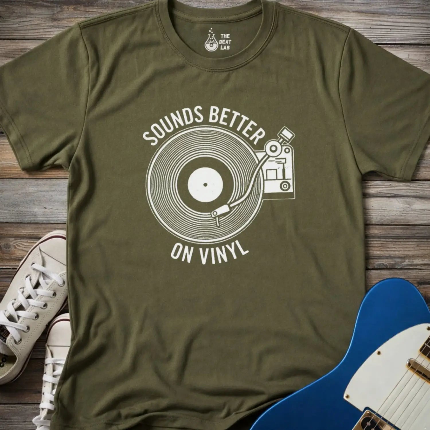 Sounds Better On Vinyl T-shirt - Military Green / S - T-Shirt