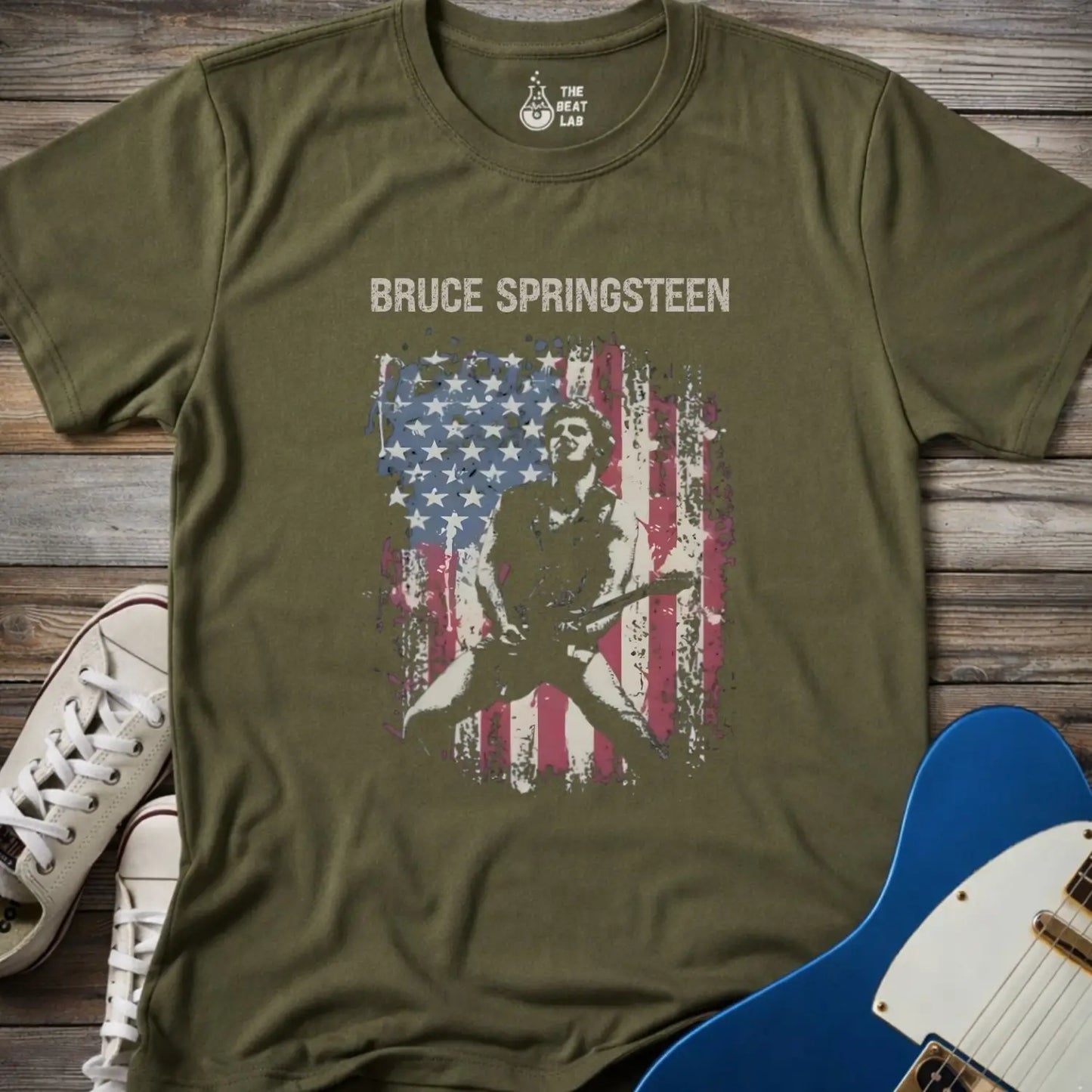 Springsteen American Flag T-shirt - Military Green / S - T-Shirt
