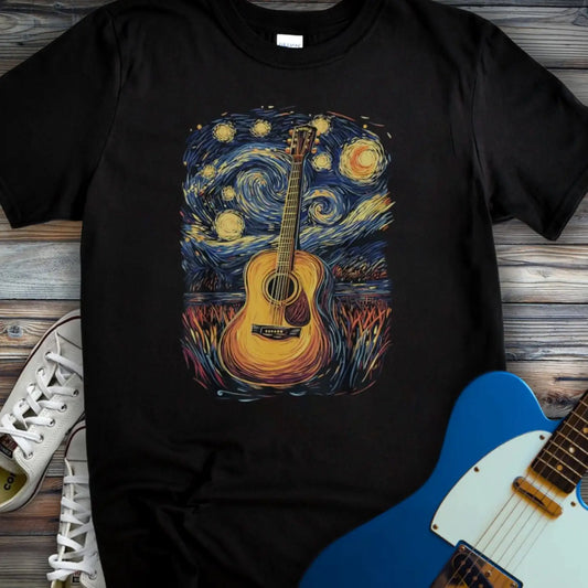 Starry Night Guitar T-shirt Black
