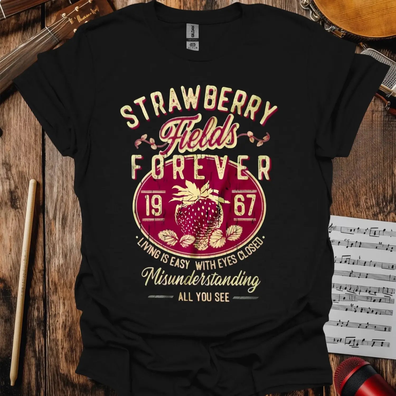 Strawberry Fields Forever T-shirt - S / Black - T-Shirt