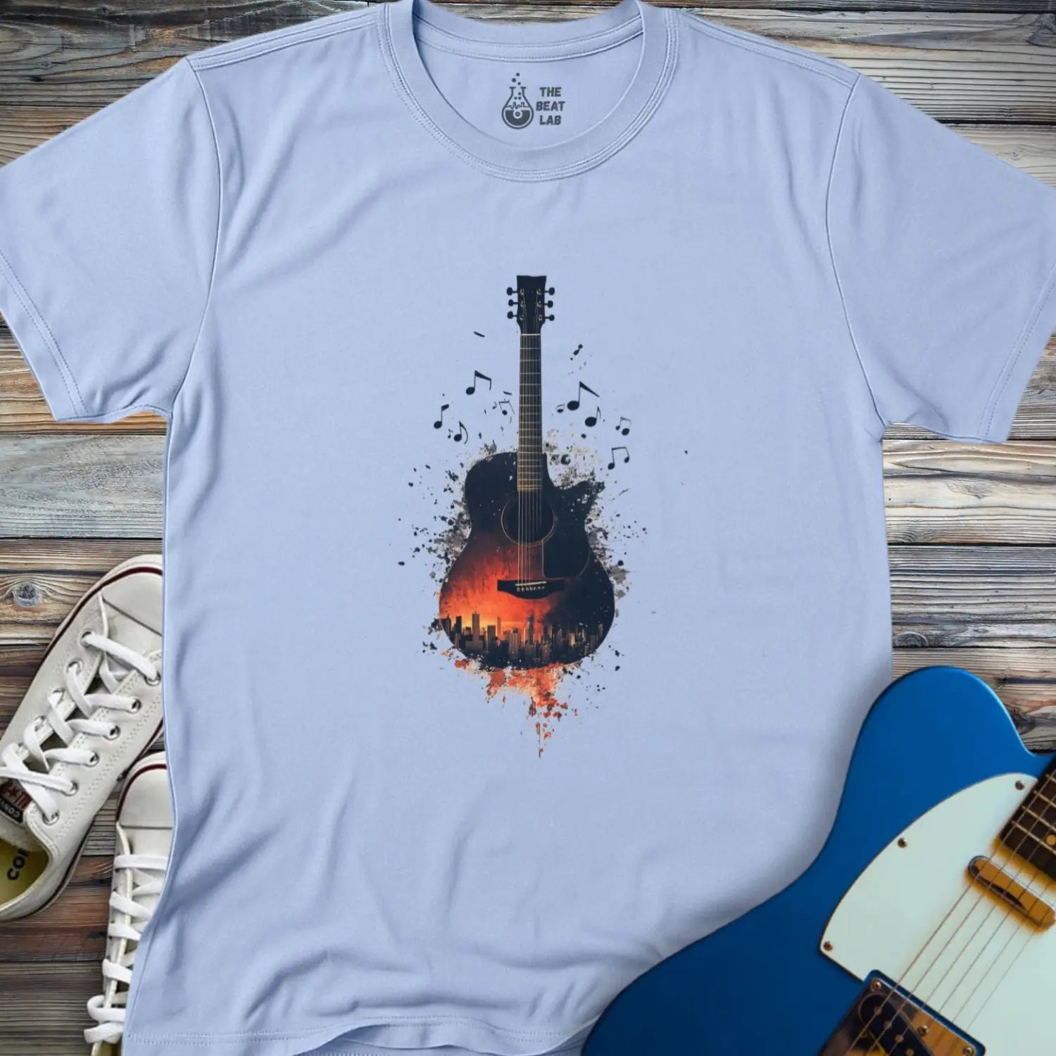 Sunset City Skyline T-shirt - Light Blue / S - T-Shirt