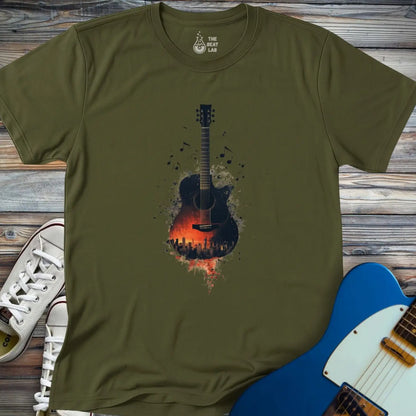 Sunset City Skyline T-shirt - Military Green / S - T-Shirt