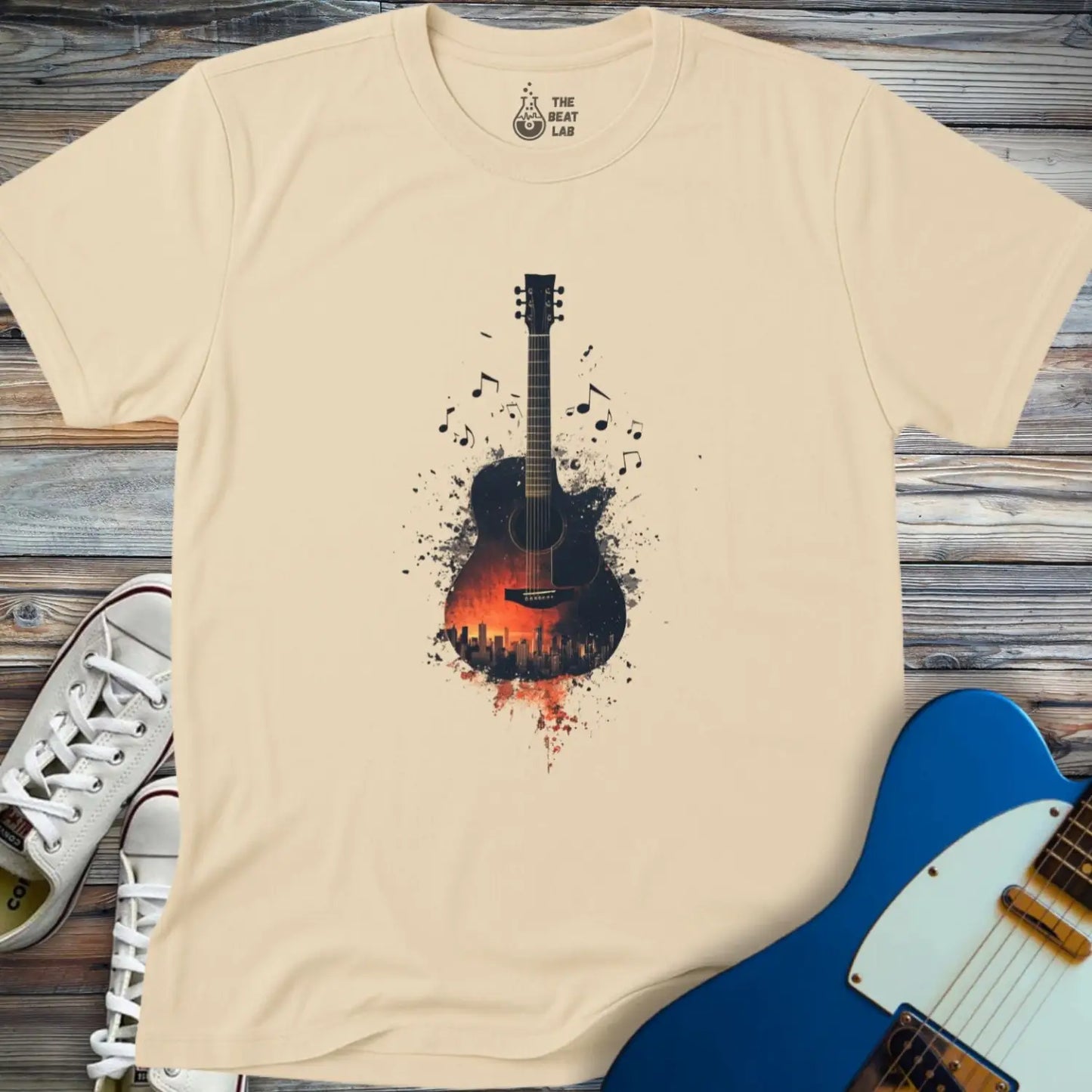 Sunset City Skyline T-shirt - Sand / S - T-Shirt