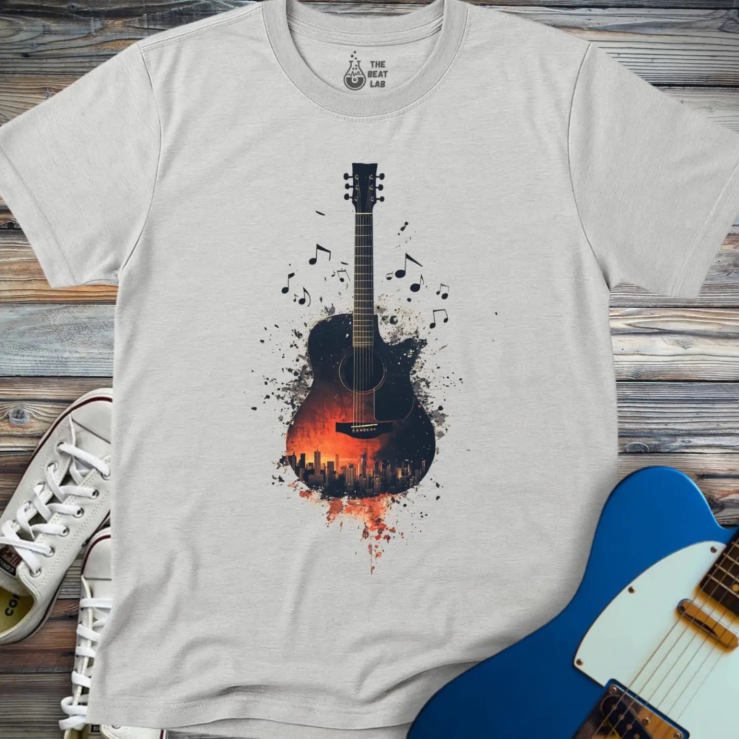 Sunset City Skyline T-shirt - Sport Grey / S - T-Shirt
