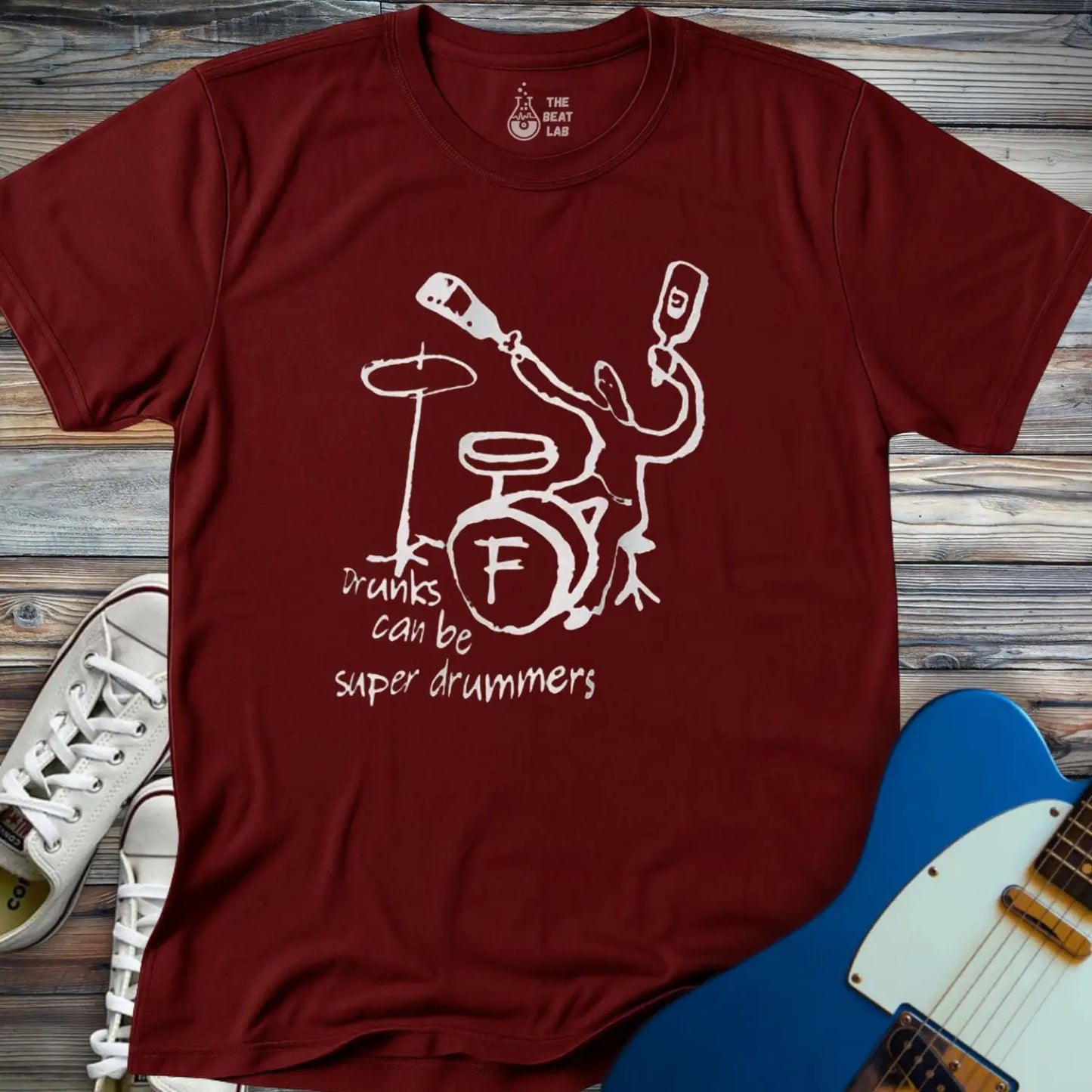 Super Drummer T-shirt - Maroon / S - T-Shirt