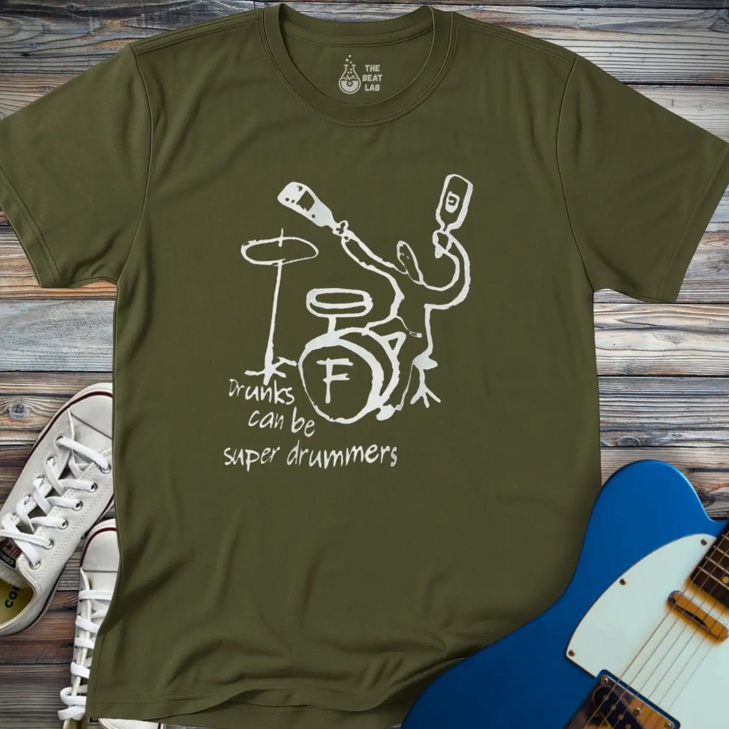 Super Drummer T-shirt - Military Green / S - T-Shirt