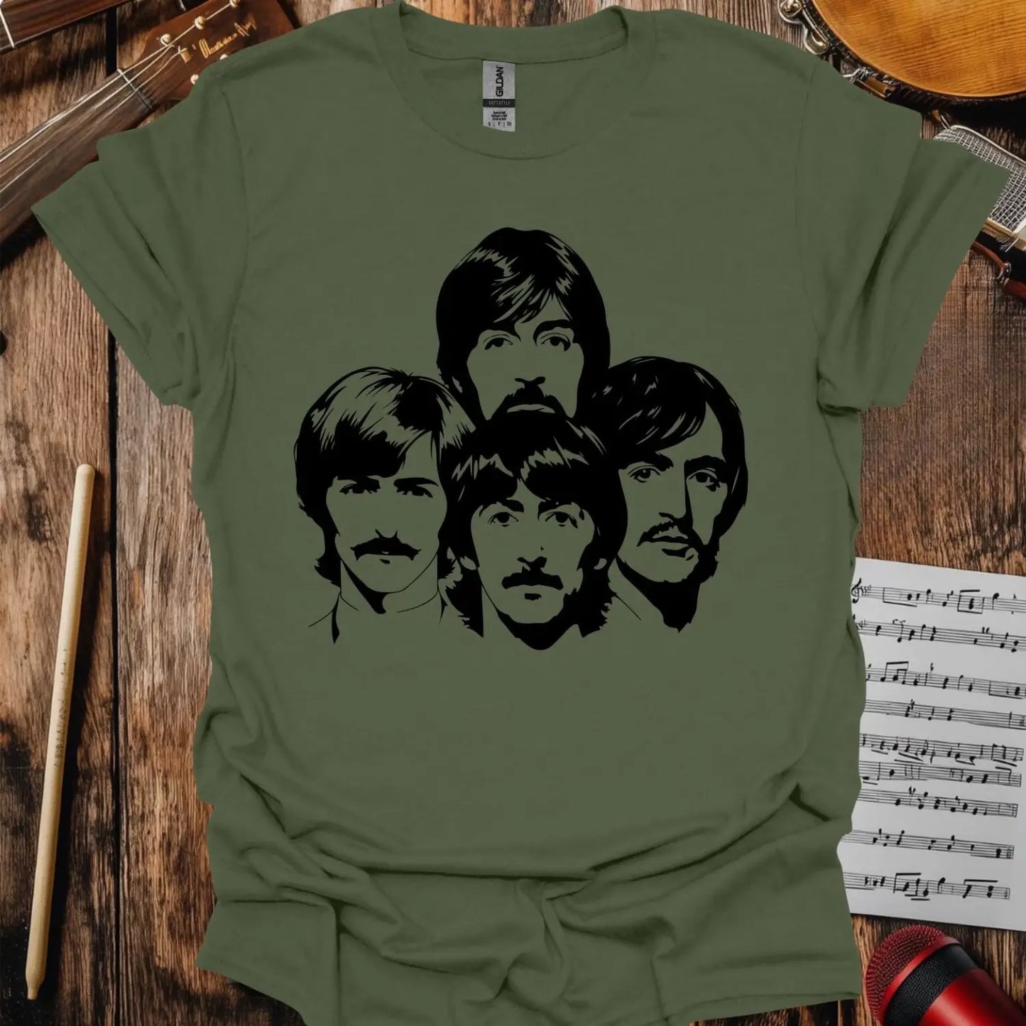 The Beatles Members T-shirt - S / Military Green - T-Shirt