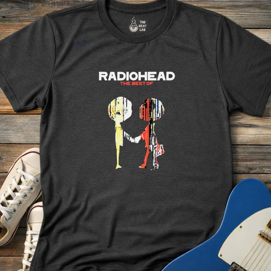Dark heather grey color adult unisex gildan 64000 shirt featuring The Best of Radiohead album